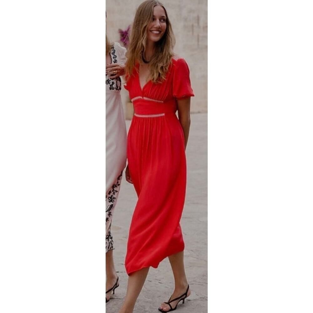 NWT J. Crew Smocked Trim Midi Dress in Crepe de Chine Women’s Sz. 00